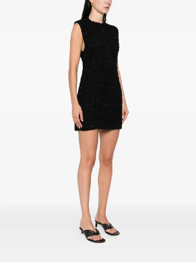 Iro Mini Dress With Frayed Hem And Round Neckline In Black