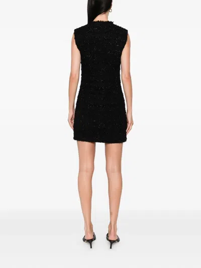 Iro Mini Dress With Frayed Hem And Round Neckline In Black