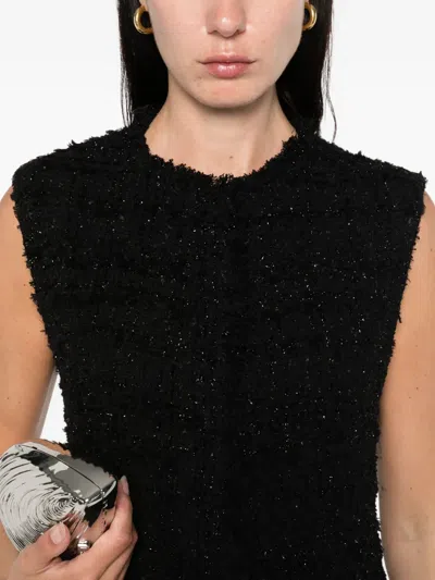 Iro Mini Dress With Frayed Hem And Round Neckline In Black