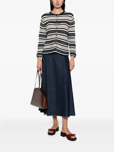 Vince Striped Buttoned Cardigan In White