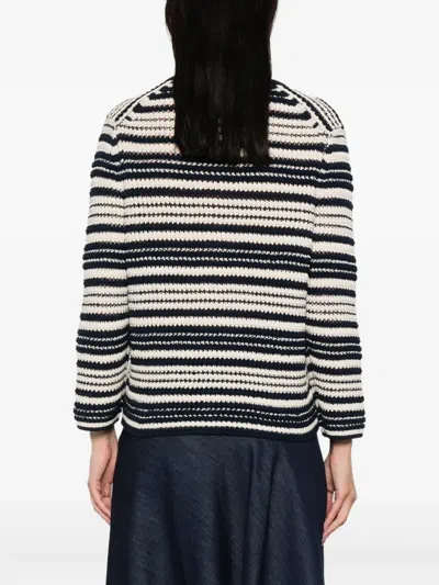 Vince Striped Buttoned Cardigan In White