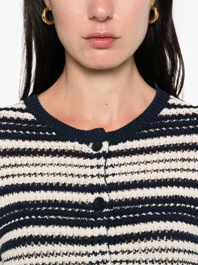 Vince Striped Buttoned Cardigan In White