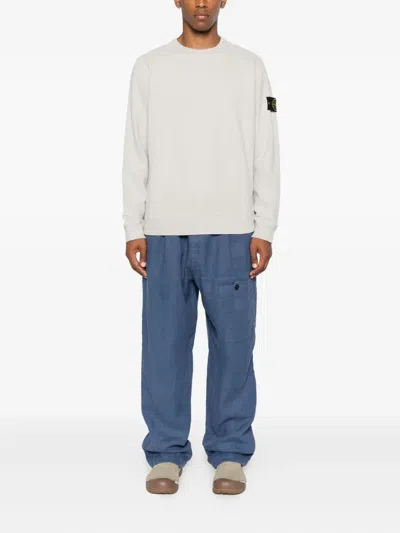 Stone Island Crew Neck Sweater With Distinct Logo Patch In White