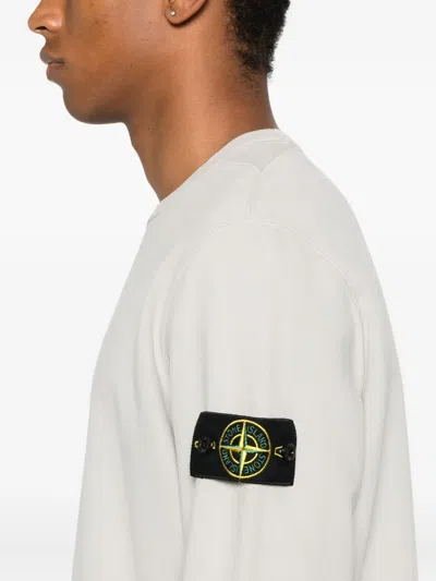 Stone Island Crew Neck Sweater With Distinct Logo Patch In White