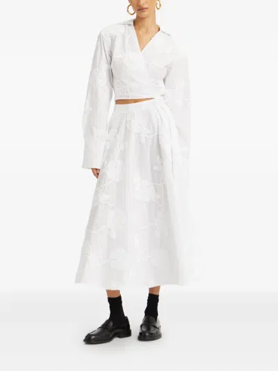 Rotate Birger Christensen Rose-embroidery Wrap Shirt In White