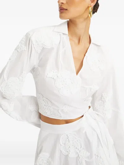 Rotate Birger Christensen Rose-embroidery Wrap Shirt In White