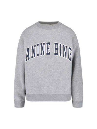 Anine Bing Grey Crew Neck Sweatshirt With Bold Lettering In Gray