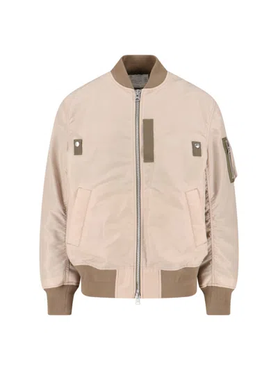 Sacai Beige Nylon Bomber Jacket In Neutral