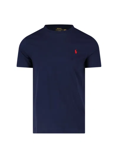Polo Ralph Lauren Blue Crewneck T-shirt With Pony Embroidery On The Front