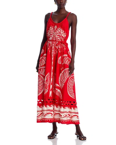 Farm Rio Majestic Coconut Tree Linen Blend Midi Dress