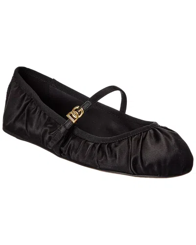 Dolce & Gabbana Black Ballerinas With Metallic Logo And Strap In Leather Woman
