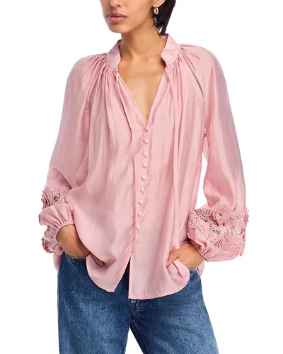 Aqua Lace Trim Blouse - Exclusive In Pink