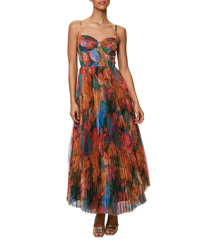 Hutch Brianna Pleated Floral-print Bustier Gown In Multi