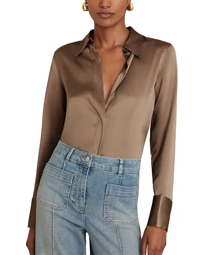 Reiss Ameira Silk Shirt In Brown