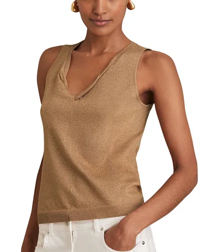 Reiss Womens Gold Sia Twisted-trim Metallic Stretch-knit Vest In Burgundy