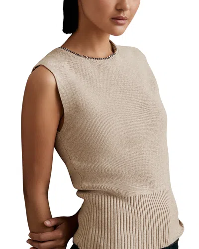 Reiss Neutral Wool-blend Necklace-trim Knitted Vest In Nude