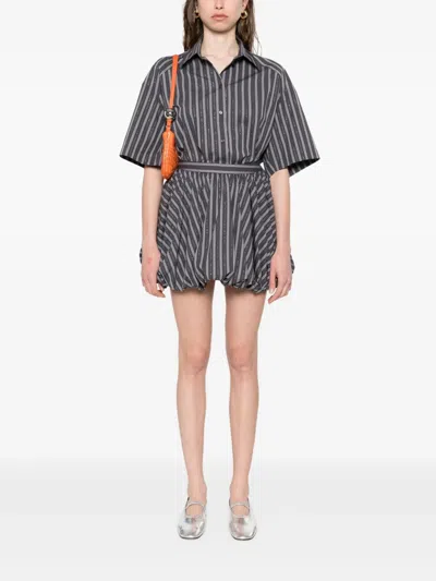 Sandro Womens Striped Rhinestone-embellished Cotton Mini Skirt Grey In Gray