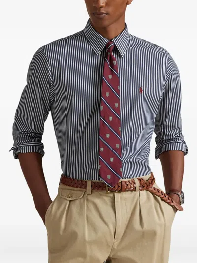 Polo Ralph Lauren Striped Pattern Button-down Collar Long Sleeves In Blue