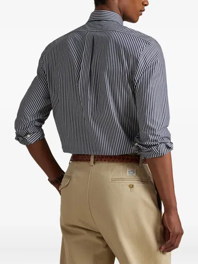 Polo Ralph Lauren Striped Pattern Button-down Collar Long Sleeves In Blue