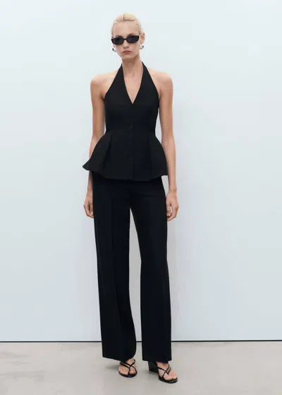 Mango Halter-neck Peplum Waistcoat Black