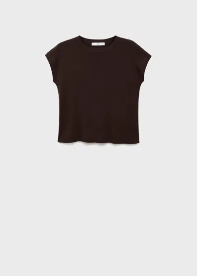 Mango Short-sleeved Knitted Cotton Sweater Chocolate