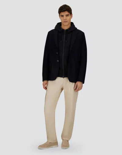 Herno Resort Jacket In Knit Effect Interlock And Travel Nylon Ponente In Blue