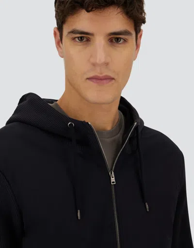 Herno Resort Jacket In Knit Effect Interlock And Travel Nylon Ponente In Blue