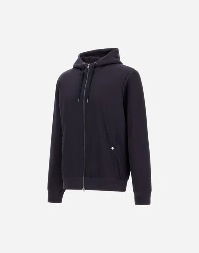 Herno Resort Jacket In Knit Effect Interlock And Travel Nylon Ponente In Blue