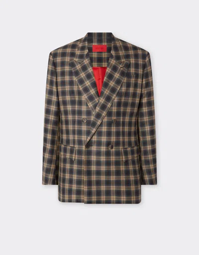 Ferrari Double-breasted Blazer In Tartan Wool