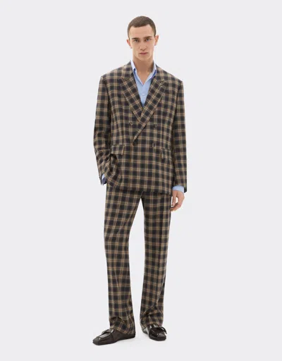 Ferrari Double-breasted Blazer In Tartan Wool