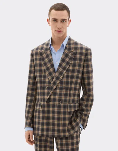 Ferrari Double-breasted Blazer In Tartan Wool