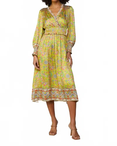 Current Air Long Sleeve Floral Print Midi Dress In Yellow In Multi