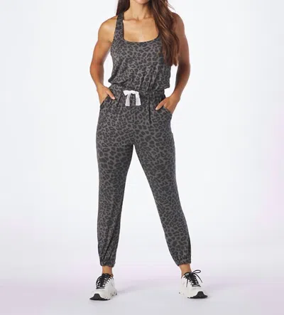 Glyder Leisure Animal Print Jumpsuit In Black Leopard In Gray