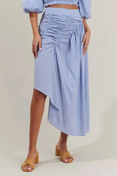 Sugarlips Sammy Striped Belen Ruched Midi Skirt In Blue In Blue