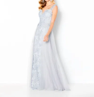 Cameron Blake Long Embroidered Lace Gown In Ice Blue