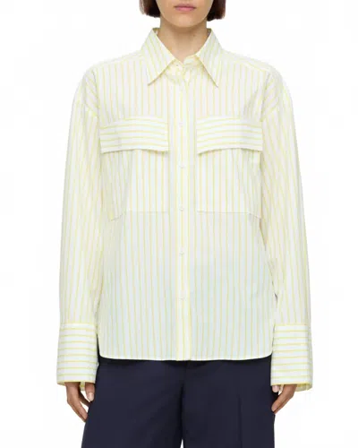 Closed Cotton Striped Blouse In Yellow In White