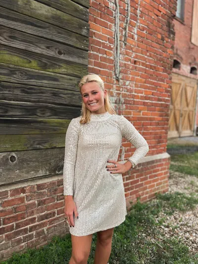 Design History Jaqueline Long Sleeve Sequin Dress In Champagne In Silver