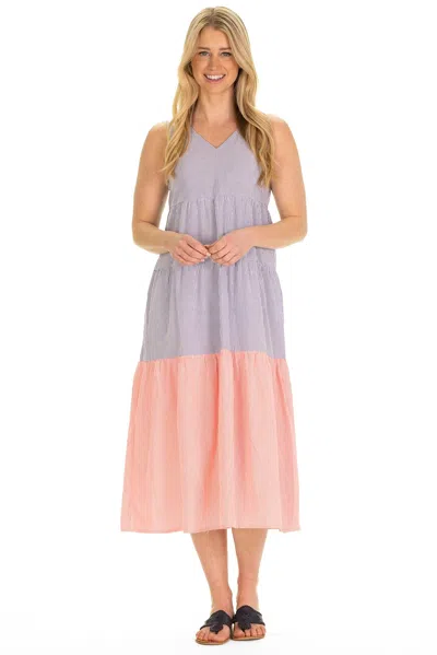 Duffield Lane The Kalina Dress In Neon Coral & Blue Seersucker