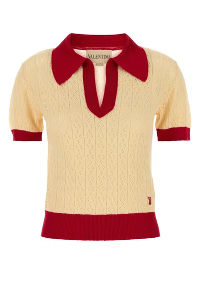 Valentino Garavani Two-tone Linen Blend Polo Shirt In Neutral