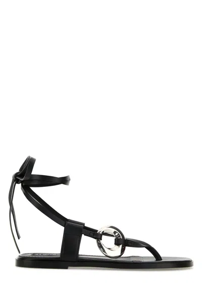 Alohas Morosia Leather Thong Sandals With Metal Ring In Black