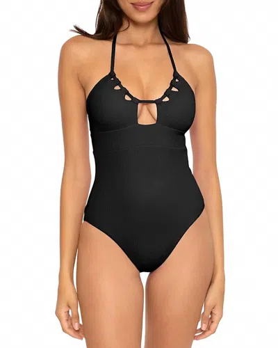 Becca Pucker Up Cutout Ribbed One Piece Swimsuit In Black