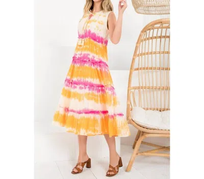 Thml Tie Dye Tiered Midi Dress In Orange In Multi