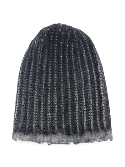 Avant Toi Hand Painted Corn Cob Stitch Hat With Destroyed Effect Accessories In Black