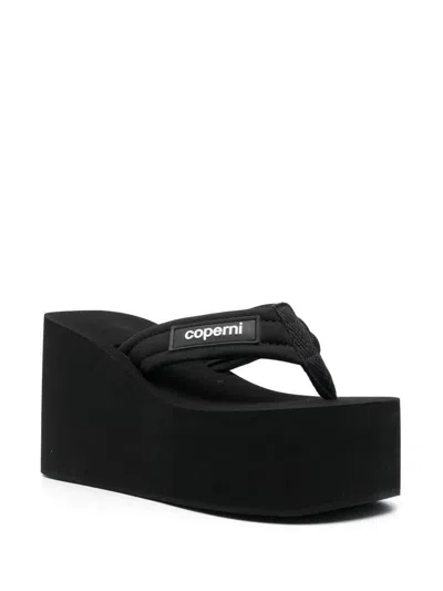 Coperni Wedge Heel Platform Sandals With Thong Strap In Black