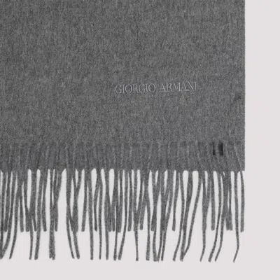 Giorgio Armani Luxe Grey Cashmere Fringed Scarf In Gray