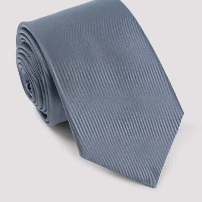 Giorgio Armani Rolled Silk Tie Smooth Texture In Blue
