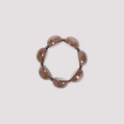 Giorgio Armani Beaded Polyester Elasticated Bracelet Half Sphere In Brown