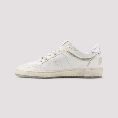 Golden Goose Ball Star Sneakers In Vintage Effect Leather With Silver Star And Heel Tab Shoes In White