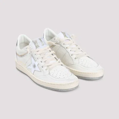 Golden Goose Ball Star Sneakers In Vintage Effect Leather With Silver Star And Heel Tab Shoes In White