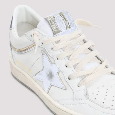 Golden Goose Ball Star Sneakers In Vintage Effect Leather With Silver Star And Heel Tab Shoes In White